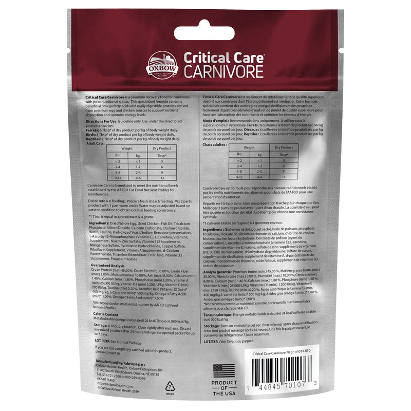 Oxbow Critical Care Carnivore - Nutritionally Complete Feeding Assist Formula for Small Animals & Pets (70g) 2.47 Ounce (Pack of 1)