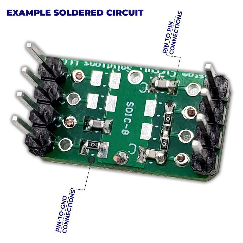 – SMD to DIP Breakout PCB Module, 8-Pin, SOIC to DIP Adapter Header with Integrated SMT Resistor and/or Capacitor Pads – 10 Pieces 8-Pin SOIC