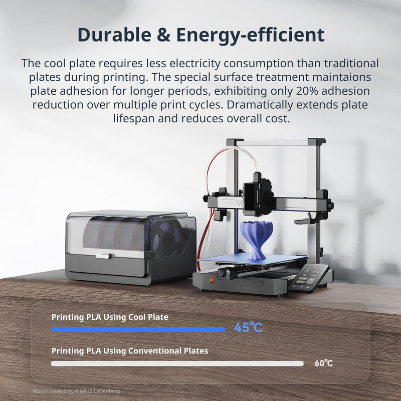 Anycubic Cool Plate with Adhesive for Anycubic Kobra 3/Kobra 3 Combo/Kobra 3 V2/Kobra 3 V2 Combo 3D Printers, Cool Plate, Energy Saving Low Temperature Printing,250x250mm