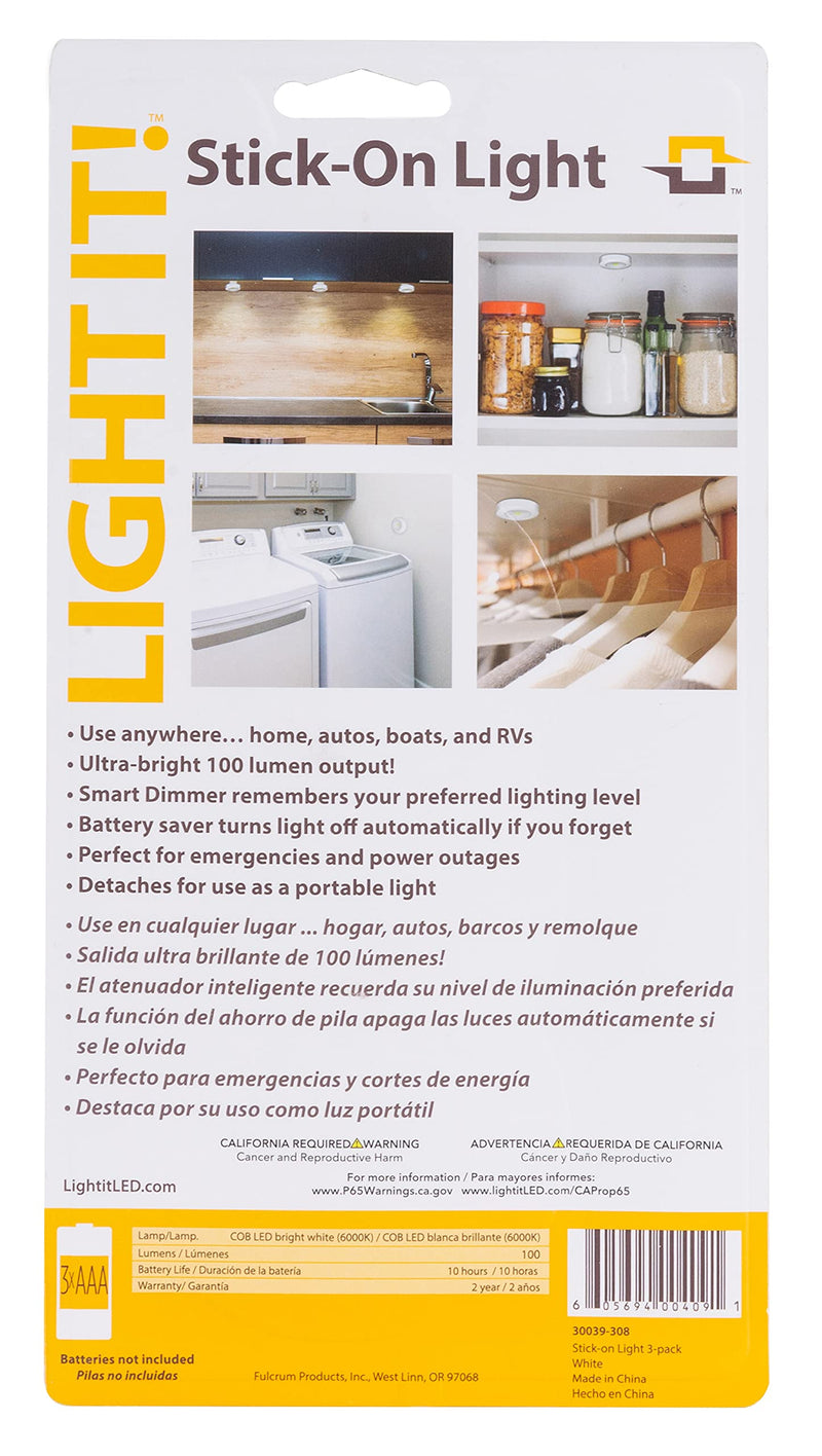 Light IT! by Fulcrum, 30039-308 COB Stick-On Light, White, 3 Pack