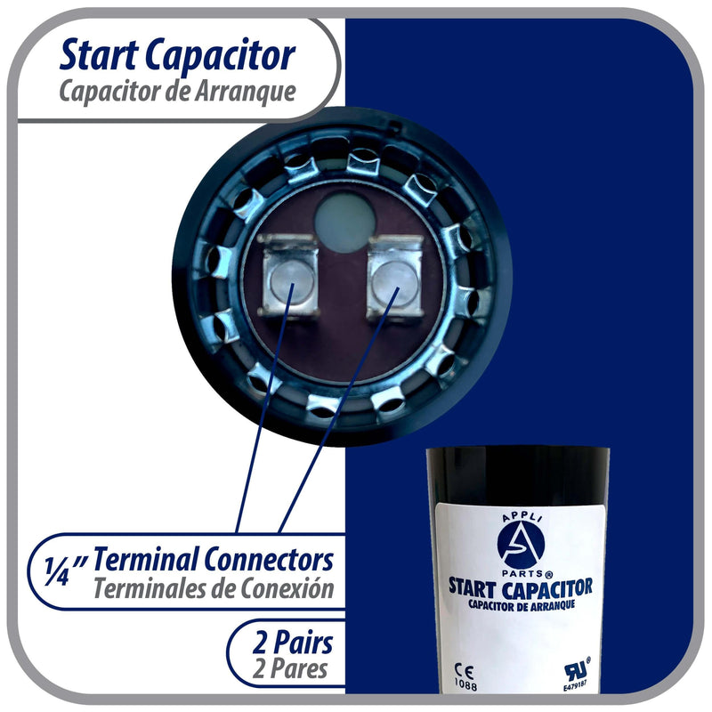 Appli Parts CON-340-250 Motor Start Capacitor 340-408 MFD uF, 250 VAC. Universal for Electric Motor Applications, 1.75 in Wide, 3.38 in Height