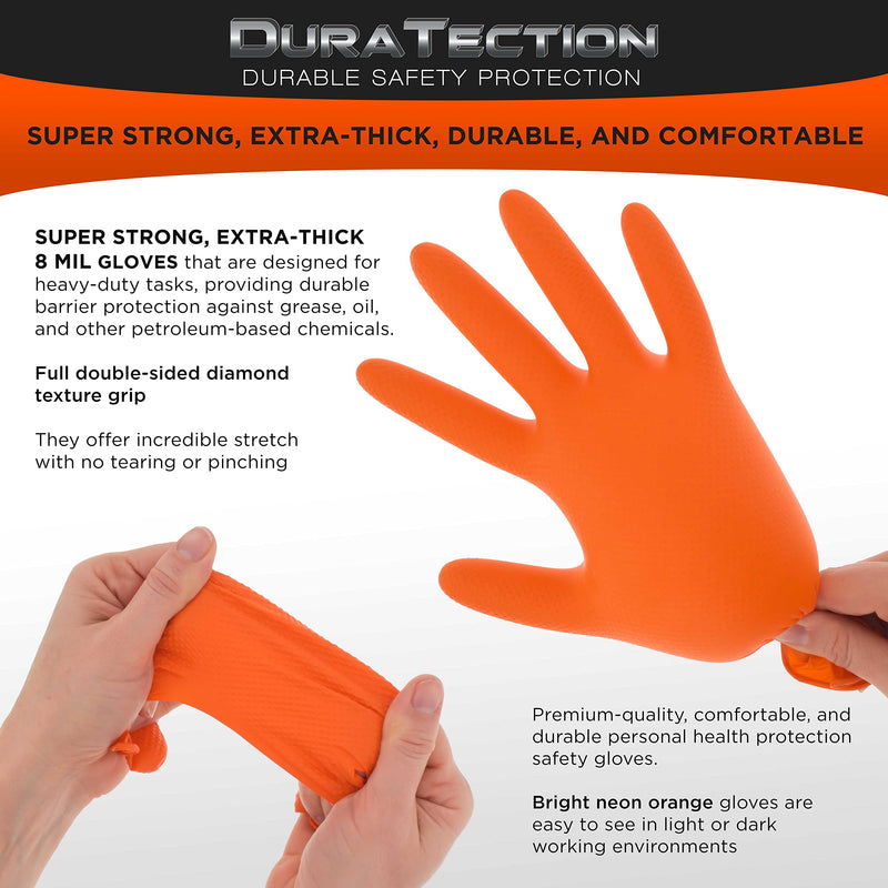 Dura-Gold Duratection 8 Mil Orange Super Duty Diamond Textured Nitrile Disposable Gloves, 3 Boxes of 100, Medium - Latex Free, Powder Free, Food Safe, Safety Protection Work Gloves, Industrial