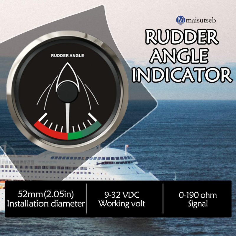 52mm Rubber Angle Indicator 0-190 ohm 9-32V Marine Rudder Angle Meter Yacht Boat Direction Gauge with Mating Angle Sensor