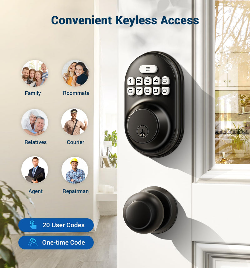 Veise Keyless Entry Door Lock, Electronic Keypad Deadbolt, Keyed Entry, Auto Lock, Anti-Peeking Password, Back Lit & Easy Installation Design, Matte Black