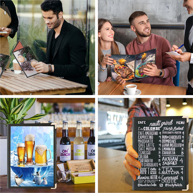 4PCS Menu Covers 8.5 X 11 Inch,Menu Holder 4 Page 8 View Transparent Restaurant Menu Cover Book Fits 8.5x11" Standard Size, Black 4 Page 8 View-4pack