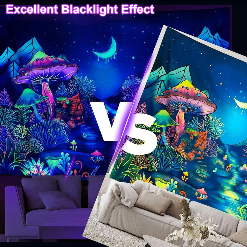 2 Pack 10W 48 LED Black Light Bars 1Ft 395-400nm UV Blacklight Tube with 5.9Ft Cord+Plug+Switch Linkable Black Light Fixtures for Bedroom Fluorescent Poster Body Paint Halloween Glow Party 2Pack