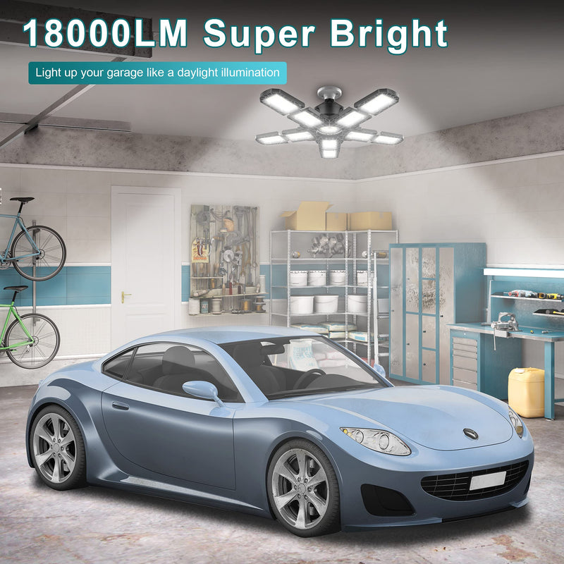 Nexillumi 2-Pack Led Garage Light 180W, 36000LM Garage Lights Ceiling LED with E26/E27 Medium Base, 6000K Deformable LED Shop Lights with 10+1 Adjustable Panels for Garage, Workshop, Attic, Basemen 180W 2 Pack