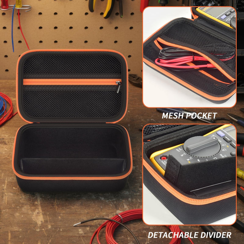 BoobowL Hard Carrying Case Compatible with Fluke 17B+/15B+/ 117/116/ 115/114/ 107 Digital Multimeter, Protective Storage Bag with Zippered Mesh Pocket & Detachable Divider for Accessories (Box Only) Black