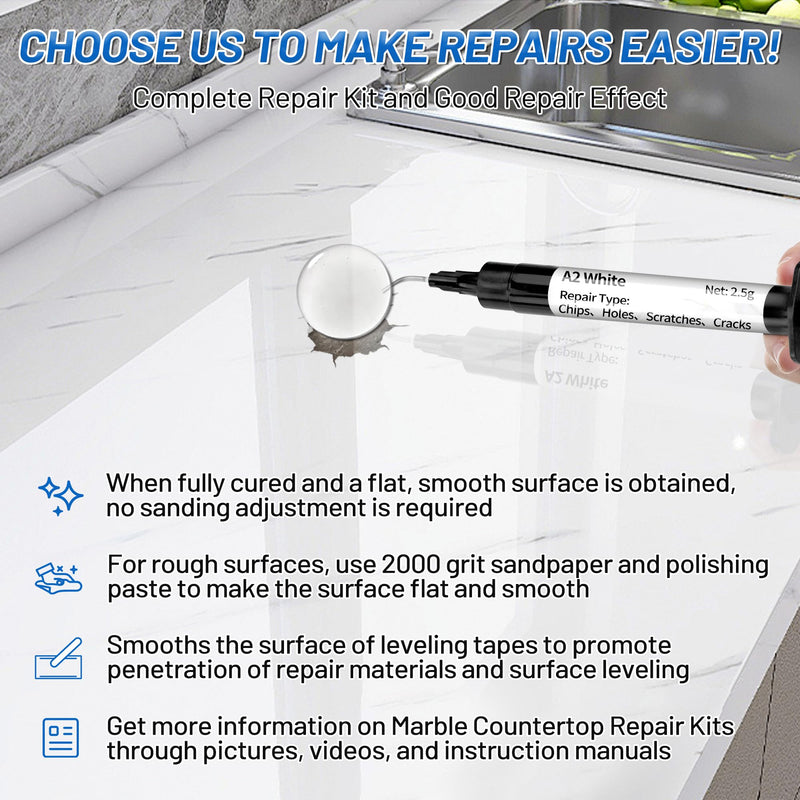Quartz Countertop Repair Kit (Clear, White, Gray, Beige) 30s Fast Curing DIY Fix Luxury Stone, Granite Marble Acrylic Porcelain Fiberglass Quartz Countertop Chip Repair Kit for Cracks Holes Scratches - NewNest Australia