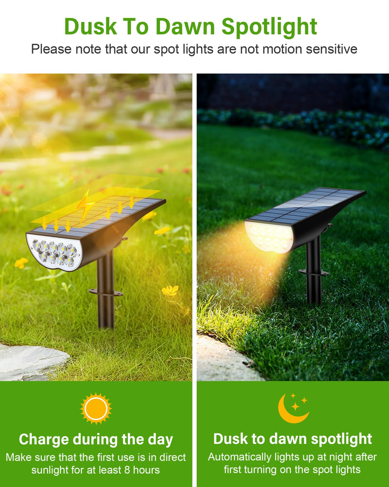 Solar Spot Lights Outdoor, Solar Lights Outdoor Waterproof IP65, 3 Brightness Modes Dusk to Dawn Landscape Spotlights for Yard Garden Pathway Tree Decoration, Warm White, 6 Pack