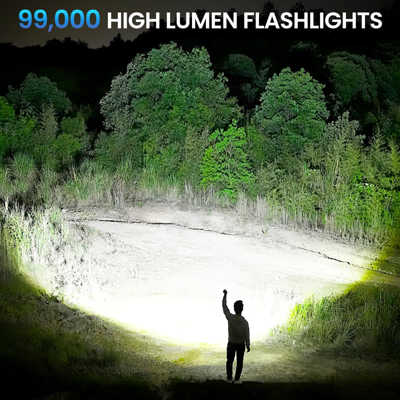 2 Pack Flashlight Rechargeable 99,000 High Lumen, Super Bright Rechargeable Flashlights for Home, 15H Long Life LED Flash Light with 5 Light Modes, IPX7 Waterproof for Outdoor, Camping