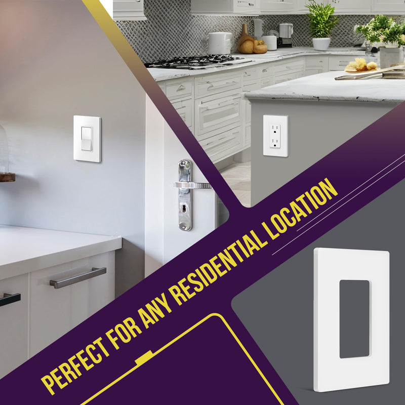 ENERLITES Screwless Decorator Wall Plate Child Safe Outlet Cover, Size 1-Gang 4.68" H x 2.93" L, Polycarbonate Thermoplastic, SI8831-W-10PCS, White (10 Pack) Standard Size 1 Gang