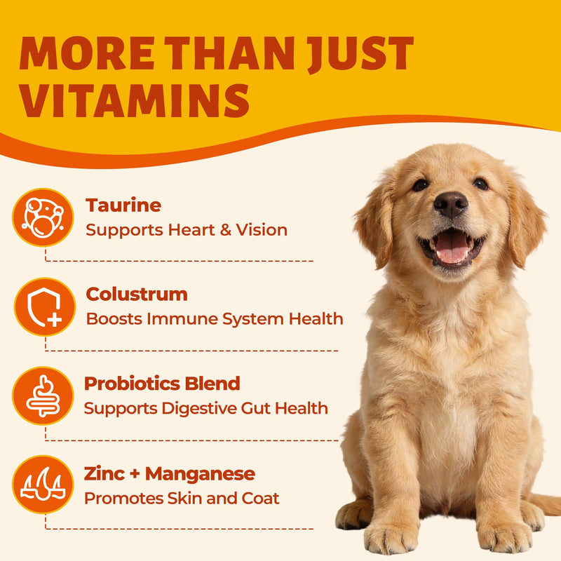 22-in-1 Dog Vitamins Powder All-in-One Multivitamin for Dogs & Cats, Colostrum, Taurine, Itch Relief, Immune Support, Digestive Support, Chicken Flavor Pet Vitamins and Supplements, 3.88oz