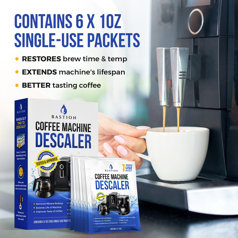 Descaling Powder Solution (6-Uses) Coffee Machine Descaler Cleaner | Compatible with Breville Keurig Nespresso Delonghi Ninja | To Descale Automatic Coffee Pots & Makers & Espresso Machines 1 Count (Pack of 6)
