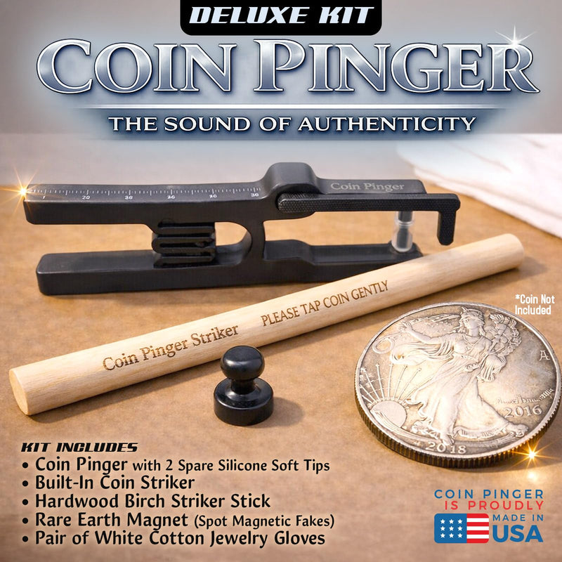Coin Pinger Deluxe Kit, Acoustic Silver & Gold Ping Test for Coins or Bullion, Pocket Ping Test with Built-in Striker & Rare Earth Magnet