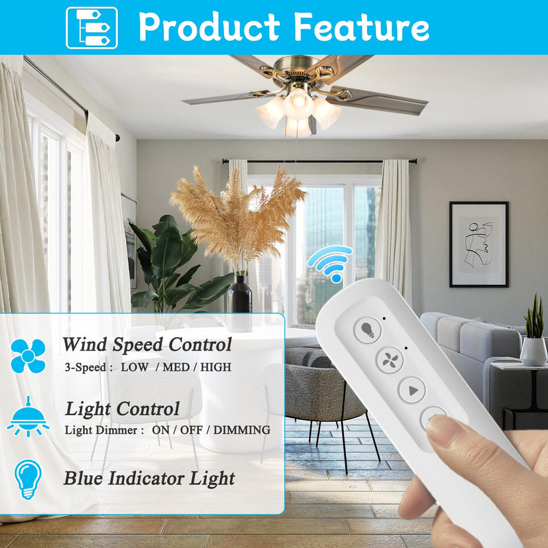 Ceiling Fan Remote Control Replacement for Hunter 99770 99392 99813, Compatible with Hunter 99770 99392 99118 99122 99123 99119, Light Dimmer 3-Speed Wall Mount (Remote Only) 99770 Remote Only
