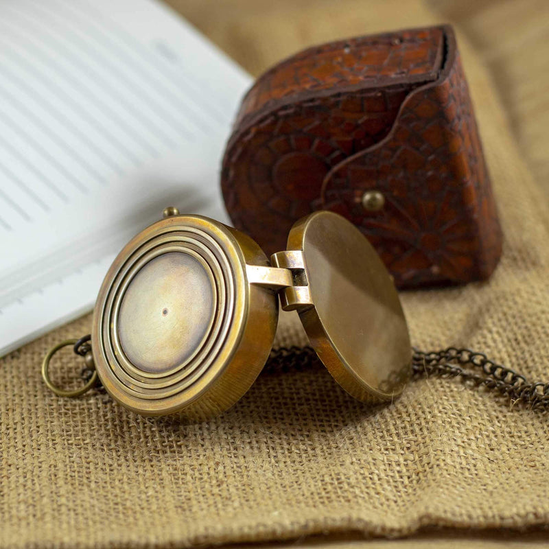 Brass Pocket Magnetic 2" Compass with Chain Nautical Sailor Gift Idea Boat Decor Antique Steampunk Style Engraved Gifts Directional Pirate Hiking Travel Camping Compass