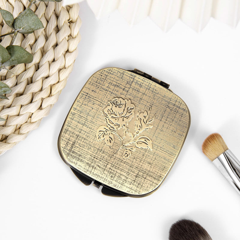 Travel Small Compact 1X/2X Mirror - Handheld, Foldable, Lightweight - Mini Pocket Magnifier for Wallet - Square 3.0 inches x 2.8 inches (Ancient Bronze) Ancient Bronze