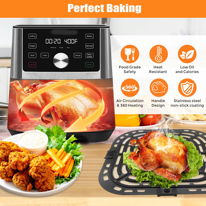 Air Fryer Replacement Tray for Instant Pot Vortex 6 in 1 6 QT Gourmia GAF685 GAF735 6 QT Air Fryer, Original Air Fryer Accessories Grill Pan Plate Crisper Plate Rack Parts,Dishwasher Safe