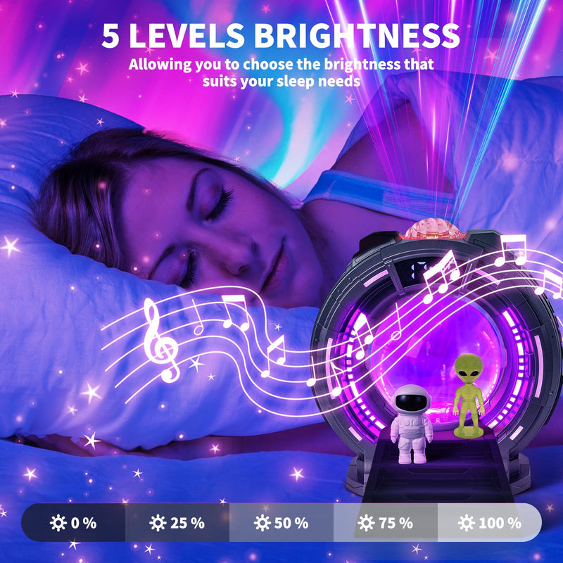 Galaxy Projector and Aurora Projector 2-in-1,Star Projector with 56 Light Effects,Remote Control White Noise Bluetooth Speaker Aurora Projector,Night Light for Living Room, Adults Home