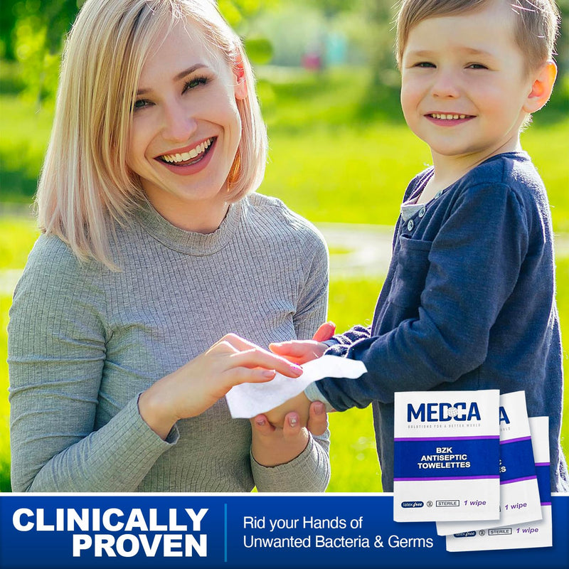 Hand Wipes – (Pack of 100) Benzalkonium Chloride Swabs Individual BZK Single-Use Packets by MEDca 100 Count (Pack of 1)