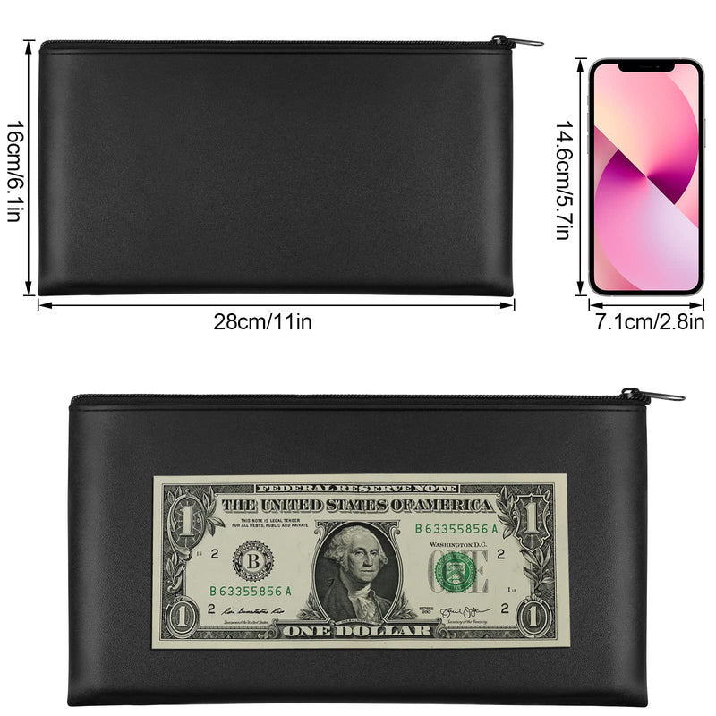 Joyberg 4Pack Money Bag 11 X 6", Safe Durable Waterproof PU Leather Bank Bag with Zipper for Cash, Coin, Checks, Makeup Bills Receipts Tool Storage (Black) 4 Pieces Black