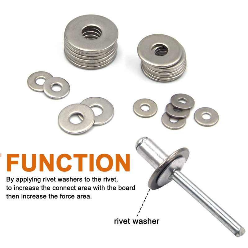 ISPINNER 325pcs Backup Rivet Washers Assortment Kit, Stainless Steel Washers for Blind Pop Rivets Diameter 3/32" 1/8" 5/32" 3/16" 1/4"(Silver) Silver