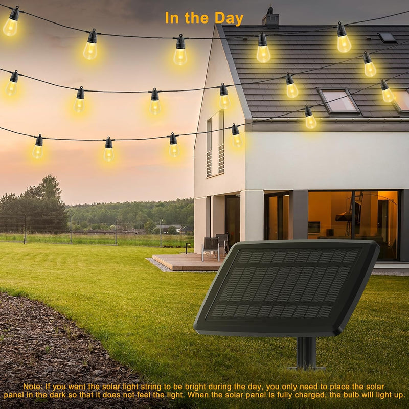 Brightech Ambience Pro Solar Powered Outdoor String Lights, 27 ft Commercial Grade Waterproof Patio Lights, 12 Edison Bulbs, Shatterproof LED String Lights for Outside, Porch - 1W Soft White Bright (1W) 27 Feet