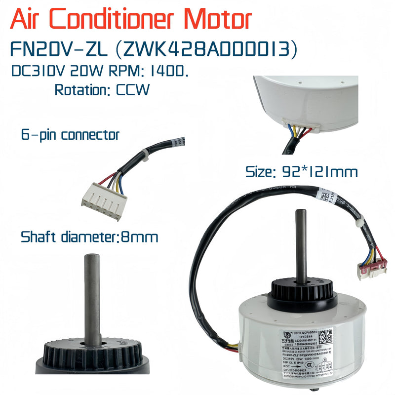 Air Conditioner Motor FN20V-ZL (ZWK428A000013) DC310V Brushless DC Motor for GREE Central air Conditioner,20W 1400r/min DC Fan Motor 3 Years Warranty