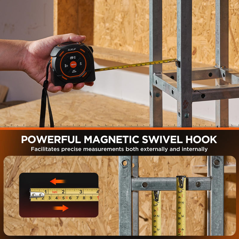 Laser Tape Measure 197Ft Laser Measurement & 16Ft Manual Measuring Digital Tape Measure Support to Pythagorean Mode, Area, Volume, Ft/Ft+in/in/M Unit Distance Meter for Woodworker Tool
