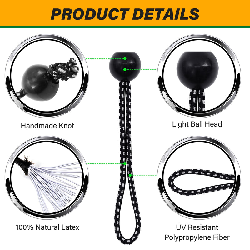 Ball Bungee Cords 8 inch - 25 Pack Bungee Cord with Balls - Tarp Bungee Cords with Balls for Tarp, Camping, Canopygo, Fixed Lines and Hoses - UV Resistant Bungee Balls 8 in x 25Pcs