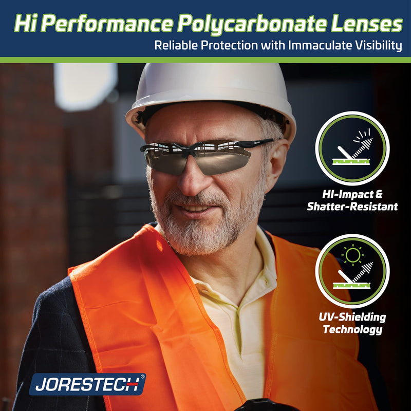 JORESTECH Safety Eyewear, ANSI Z87+ Impact Resistant Polycarbonated Eye Protection Safety Glasses, pack of 12 Black Mirror