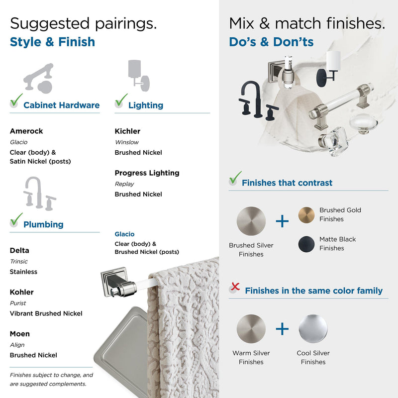Amerock BH36065CG10 | Clear/Brushed Nickel Towel Bar | 8 inch (203 mm) Center-to-Center Towel Rack | Glacio | Bathroom Towel Holder | Bathroom Hardware | Bath Accessories