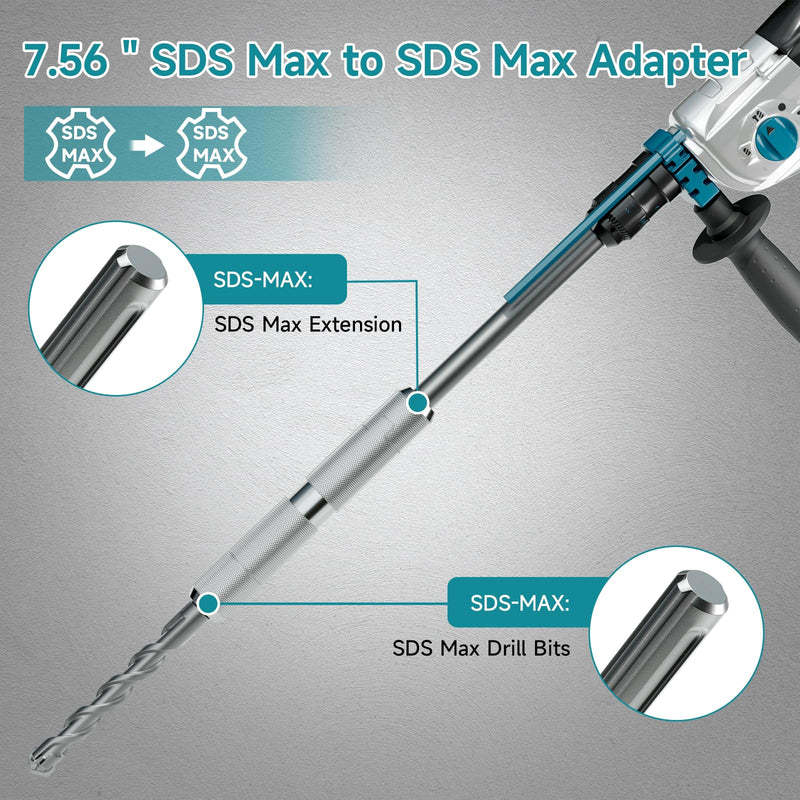 7.56 Inches Long SDS Max to SDS Max Adapter, for Rotary Hammer Adapted Tools, Extension Shaft, Drill Bit, Hole Saw