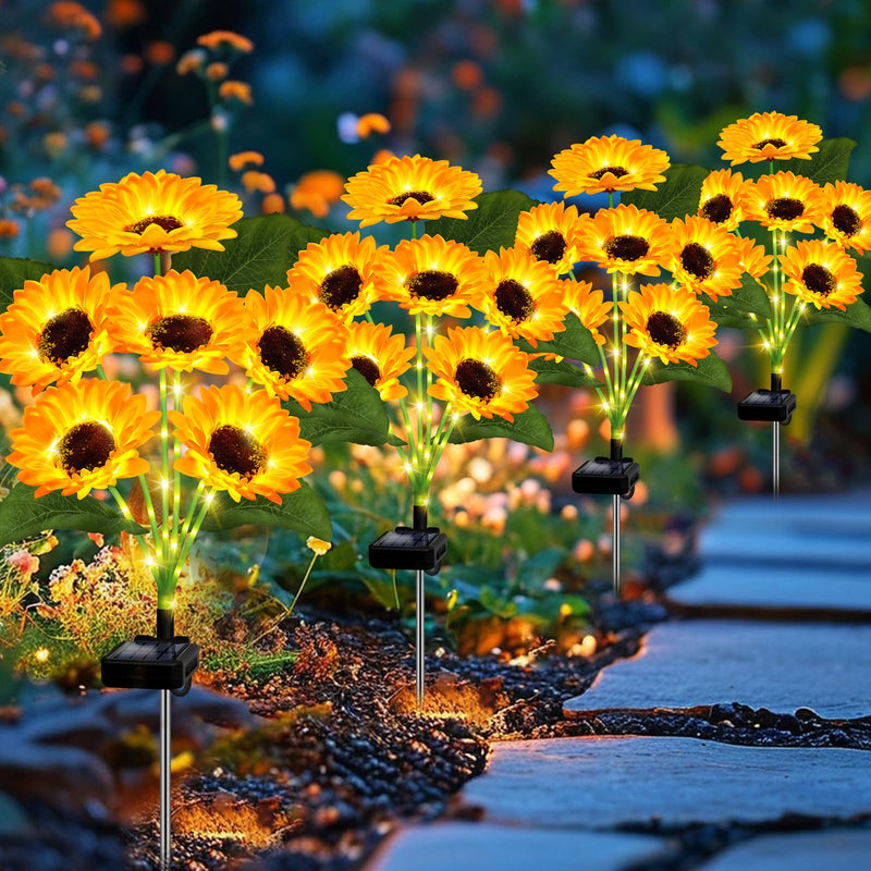 Solar Lights Outdoor Garden Decor,4 Pack with 24 Sunflower Lights,Solar Flowers Lights Waterproof,Birthday Gifts for Mom Women Grandma,Outside Decorative Stakes Light for Landscape Yard Patio Lawn 4 Pack Solar Sunflower Lights
