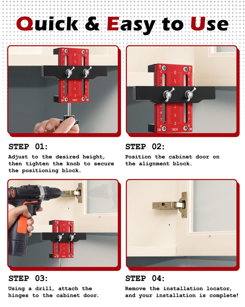 Cabinet Door Installation Positioner, Cabinet Door Mounting Jig for Easy Door Support and Alignment, Cabinet Installation Tool for Mount Hinges, Cabinet Hardware Hinge Jig Clamping Up to 2 3/8" 1 Pack