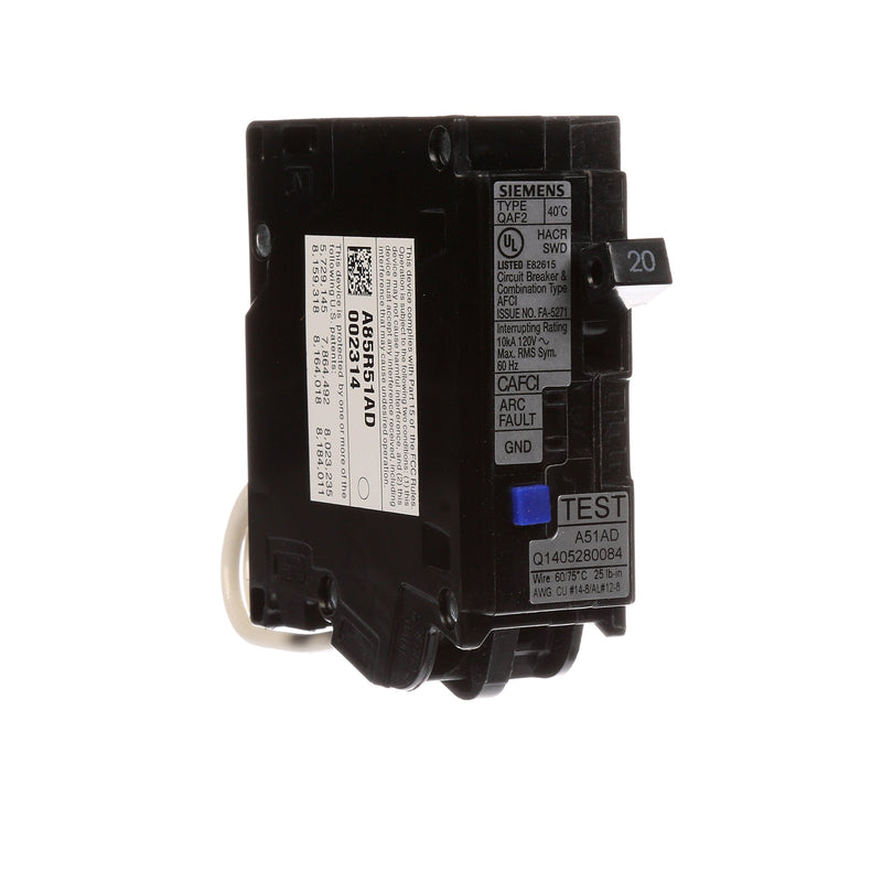 Siemens QA120AFC 20-Amp Single Pole 120-volt Plug-On Combination AFCI Breaker 1 Pack Standard Packaging