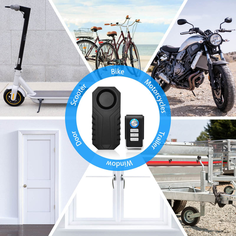 Bike Alarms for Ebikes, 2Pcs Wireless Bike Alarm with Remote, Anti-Theft Bicycle Motorcycle Alarm Wireless Security Vibration Motion Sensor Alarms, IP65 Waterproof Super Loud 113dB 2PK SF22R