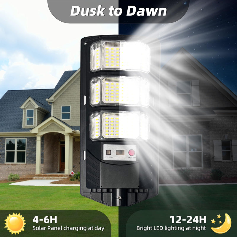 Solar Street Lights Outdoor 2 Pack, 6500K Solar Lights Outdoor Waterproof with Motion Sensor, Lamparas Luces Solares para Exteriores Dusk to Dawn Commercial Lighting for Yard Path 3H2P