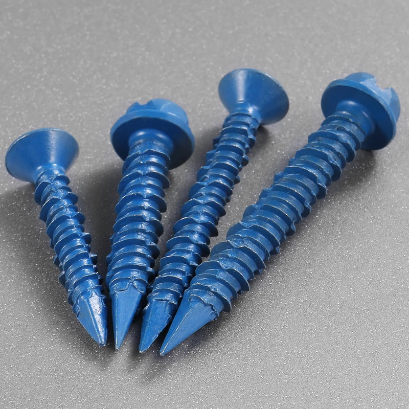 1/4 x 3-3/4 Inch 28Pcs Concrete Screws, Hex Head Screw Anchor with Drill Bit, for Masonry, Block, Brick, Cement, Stucco, Diamond Point 1/4x3-3/4 In Blue-Hex Head