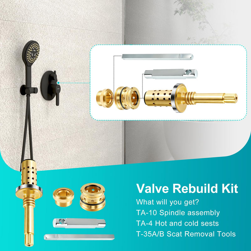 REB Shower Valve Rebuild Kit, TA-10 Flow Control Spindle Assembly, TA-4 Hot and Cold Seats, T-35A/B Seat Removal Tools Compatible with Symmons Temptrol Shower Valve, Brass