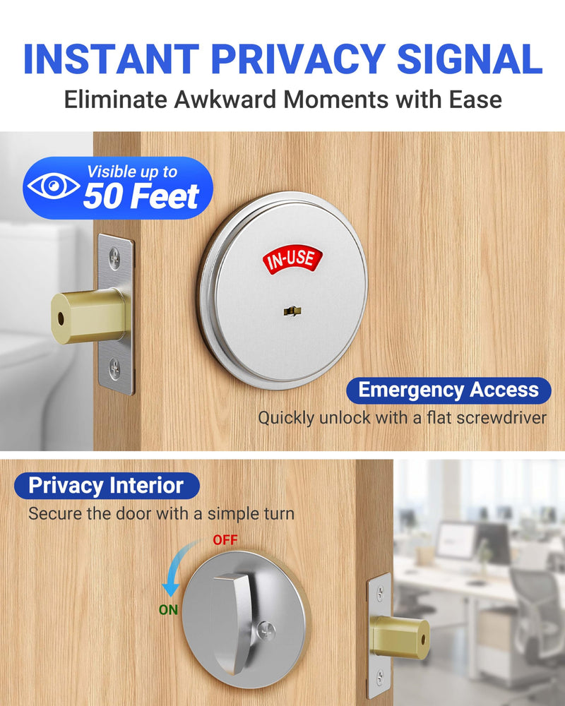 Grade 2 ADA Commercial Heavy Duty Privacy Deadbolt with Occupancy Indicator, Reversible Left/Right Handed, 2-3/4" Backset Vacant/In-use Bathroom door lock for Office/Resturant/Gym (1, Silver) 1