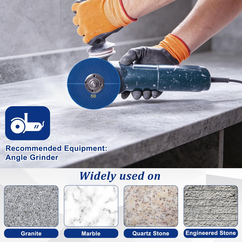 4Pcs Diamond Polishing Pads 7 Inch 50 Grits Wet & Dry Stone Buffing Pads Diamond Sanding Pad for Concrete Terrazzo Travertine Marble Floor Edges Countertop Quartz