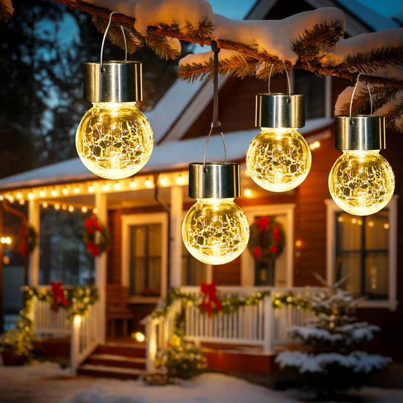 GIGALUMI Solar Lights Outdoor Waterproof ,12 Pack Solar Hanging Lights Garden Decor,Gifts for Women Mom Grandma,Solar Outdoor Lights Lantern Cracked Glass for Yard, Fence, Tree(Warm White) 12 PACK Warm White