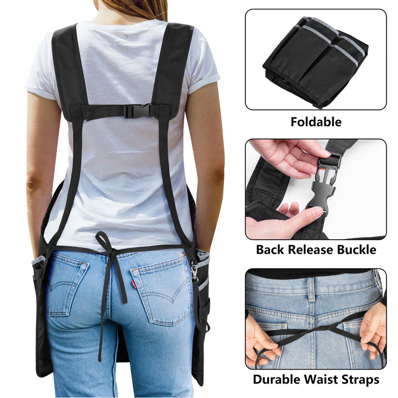 Professional Cleaning Apron for Housekeeping, Water-resistant Cleaning Apron with Multiple Pockets for Women and Men, Adjustable Waist Apron for Cleaning Work Tools, Black