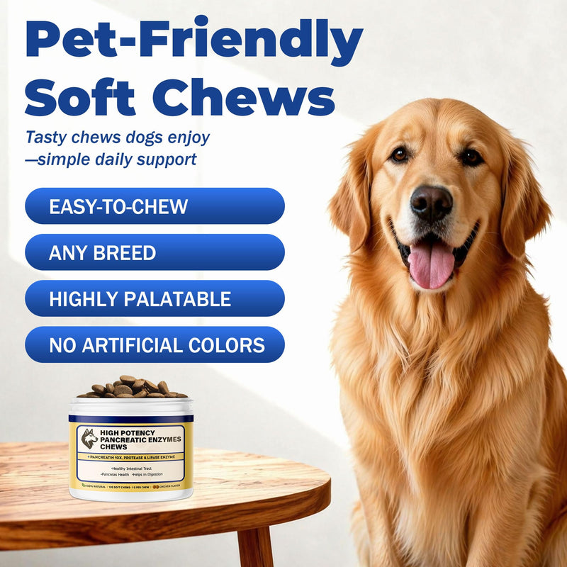 Pancreatic Enzymes for Dogs – 10X Pancreatin Digestive Enzyme Powder – Dog EPI Supplement for Pancreas Support – Helps Restore Weight, Improve Digestion & Relieve GI Stress 120 pieces – Vet Formulated