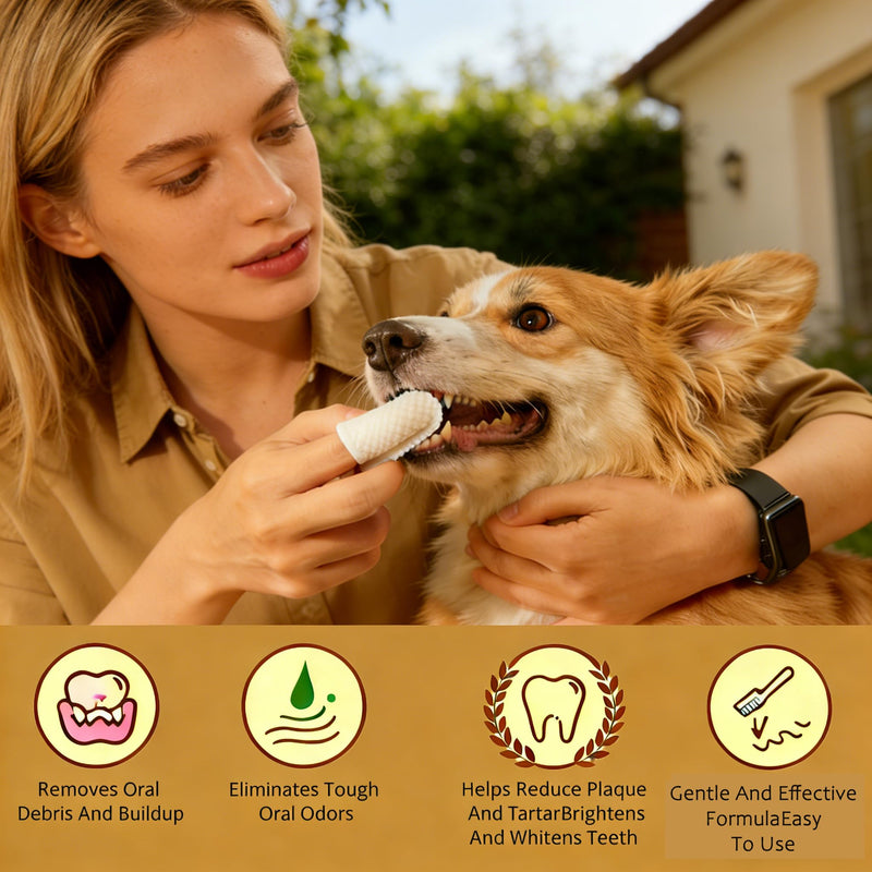 CGO Pet Teeth Cleaning Finger Wipes (50 Count) - Soft Dental Finger Covers for Dogs & Cats - Effectively Removes Plaque & Tartar, Freshens Breath - Alcohol-Free, Non-Irritating Oral Care Routine