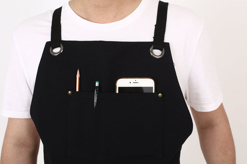 Heavy Duty Canvas Work Apron,Tool Pockets, Back Straps Adjustable（black） Black