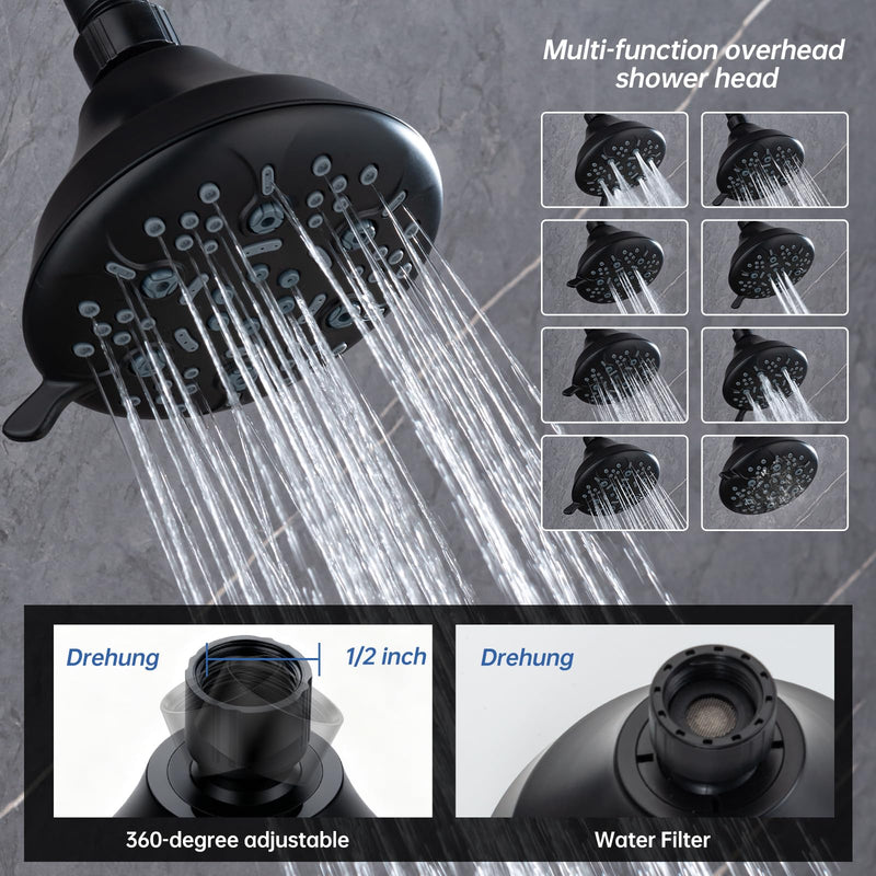 Joyrain 11-Inch Adjustable Shower Arm Extension | Unique Locking Gear Design | Universal G1/2 Fit for Standard Fixed Showerheads | Multiple Colors (Matte Black) Matte Black