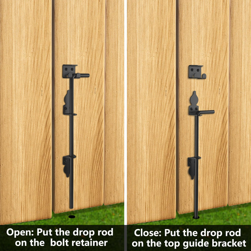 Gezen 24" Cane Bolt Gate Drop Rod Heavy Duty Gate Hardware for Wooden Fences Metal Vinyl Gates Doors, Gate Ground Latch for Holding Gate to The Ground, Black Finish, 2 Pack 2Pack 24in